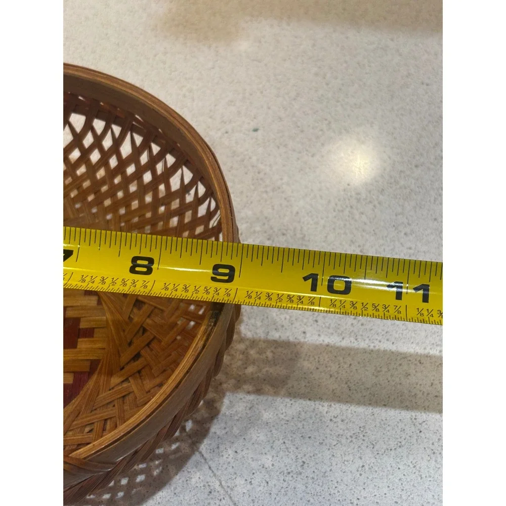 Vintage Woven Bamboo Basket Oval Lattice Diamond Pattern Boho Decor